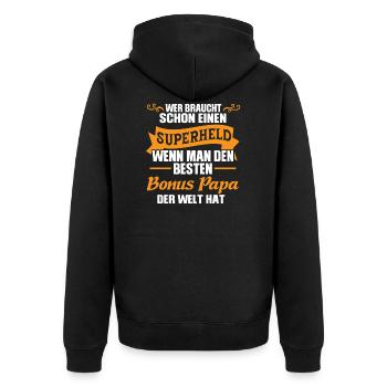 Bonus Papa Stiefvater Stiefpapa Geschenk - Unisex Premium Bio Zip Hoodie - Schwarz - Hinten - Nico (187cm)