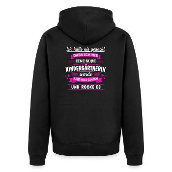 Kindergärtnerin Kindergarten Erzieherin Geschenk - Unisex Premium Bio Zip Hoodie - Schwarz - Hinten - Nico (187cm)