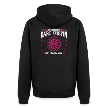 Dart Chefin Darts Darter Geschenk - Unisex Premium Bio Zip Hoodie - Schwarz - Hinten - Nico (187cm)