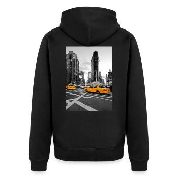 NYC Yellow Cabs Flat Iron Building - Unisex Premium Organic Zip Hoodie - black - Back - Nico (187cm)