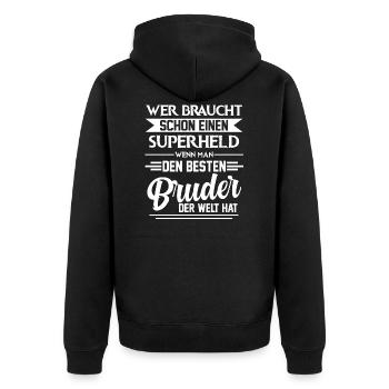Bruder Schwester Geschwister Geschenk - Unisex Premium Bio Zip Hoodie - Schwarz - Hinten - Nico (187cm)