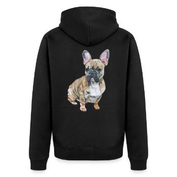 Französische Bulldogge - Unisex Premium Bio Zip Hoodie - Schwarz - Hinten - Nico (187cm)