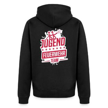 feuerwehr jugendfeuerwehr team - Unisex Premium Bio Zip Hoodie - Schwarz - Hinten - Nico (187cm)
