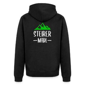 Steirer Madl Steiermark Geschenk - Unisex Premium Bio Zip Hoodie - Schwarz - Hinten - Nico (187cm)