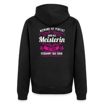 Meisterin Meister Friseur Geschenk - Unisex Premium Bio Zip Hoodie - Schwarz - Hinten - Nico (187cm)