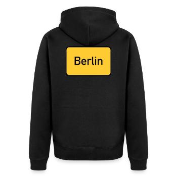 Panneau jaune signe de nom de lieu de Berlin - Veste à capuche bio Premium Unisexe - noir - Dos - Nico (187cm)