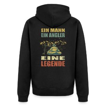 Mann Angler Legende - Unisex Premium Bio Zip Hoodie - Schwarz - Hinten - Nico (187cm)