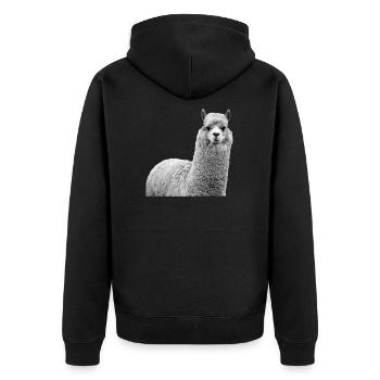 alpaca - Unisex Premium Organic Zip Hoodie - black - Back - Nico (187cm)