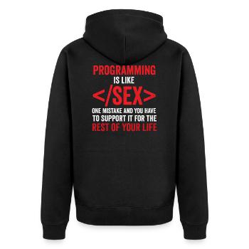 debugging programmer computer science computer nerd - Unisex Premium Organic Zip Hoodie - black - Back - Nico (187cm)