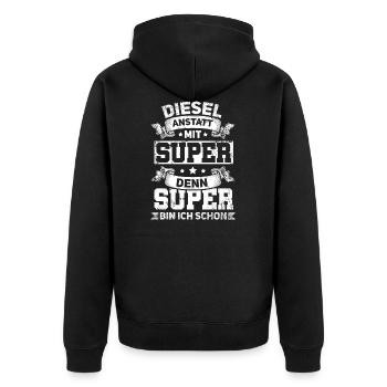 Diesel weil Super Dieselfahrer Auto Geschenk - Unisex Premium Bio Zip Hoodie - Schwarz - Hinten - Nico (187cm)