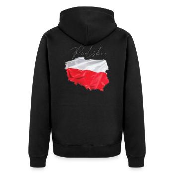 Polen Flagge in der Polen Landkarte PL - Unisex Premium Bio Zip Hoodie - Schwarz - Hinten - Nico (187cm)