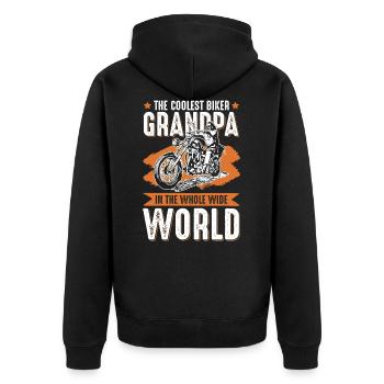 Moto grand-père motard - Veste à capuche bio Premium Unisexe - noir - Dos - Nico (187cm)