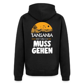 Tansania - Unisex Premium Bio Zip Hoodie - Schwarz - Hinten - Nico (187cm)