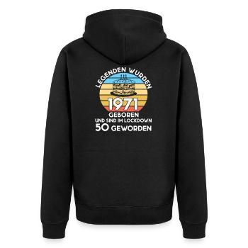 50.Geburtstag Lockdown seit 1971 Geschenk - Unisex Premium Bio Zip Hoodie - Schwarz - Hinten - Nico (187cm)