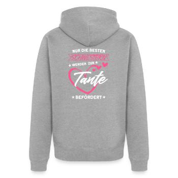 Aunt Sister Sibling Gift - Unisex Premium Organic Zip Hoodie - heather grey - Back - Nico (187cm)