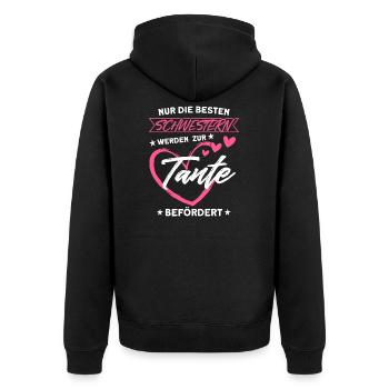 Tante Schwester Geschwister Geschenk - Unisex Premium Bio Zip Hoodie - Schwarz - Hinten - Nico (187cm)