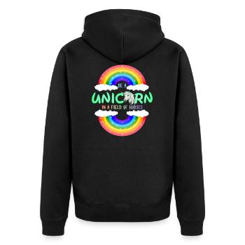 Sei ein Regenbogen Einhorn | einhornshirt - Unisex Premium Bio Zip Hoodie - Schwarz - Hinten - Nico (187cm)