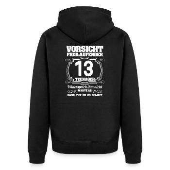 Teenager 13.Geburtstag 13 Jahre Geschenk - Unisex Premium Bio Zip Hoodie - Schwarz - Hinten - Nico (187cm)