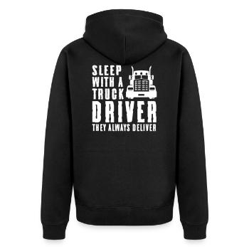 Sleep with a Driver Truck - Unisex Premium Bio Zip Hoodie - Schwarz - Hinten - Nico (187cm)
