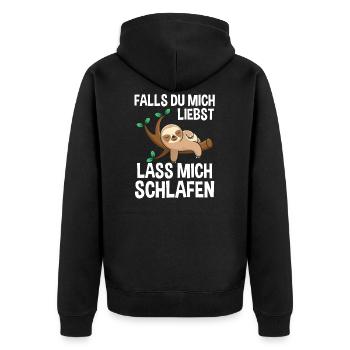 Schlafshirt Faultier Schlafanzug Geschenk - Unisex Premium Bio Zip Hoodie - Schwarz - Hinten - Nico (187cm)