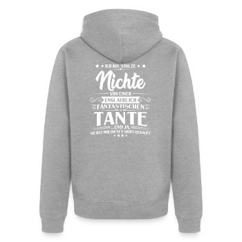 Nichte Tante Partnerlook Geschenk - Unisex Premium Bio Zip Hoodie - Grau meliert - Hinten - Nico (187cm)