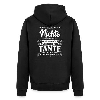 Nichte Tante Partnerlook Geschenk - Unisex Premium Bio Zip Hoodie - Schwarz - Hinten - Nico (187cm)
