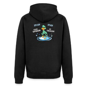Ente lustiger Spruch - Unisex Premium Bio Zip Hoodie - Schwarz - Hinten - Nico (187cm)