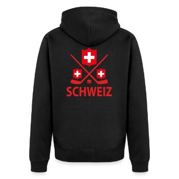 Schweiz Eishockey - Unisex Premium Bio Zip Hoodie - Schwarz - Hinten - Nico (187cm)