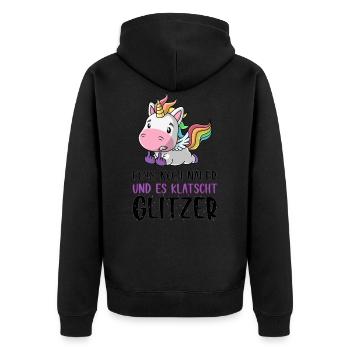 Noch näher es klatscht Glitzer Einhorn Geschenk - Unisex Premium Bio Zip Hoodie - Schwarz - Hinten - Nico (187cm)