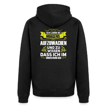 Rente Pension Ruhestand Geschenk - Unisex Premium Bio Zip Hoodie - Schwarz - Hinten - Nico (187cm)
