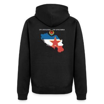 Yugoslavia SFRJ Jugo Kosovo Geschenk Tito - Unisex Premium Bio Zip Hoodie - Schwarz - Hinten - Nico (187cm)