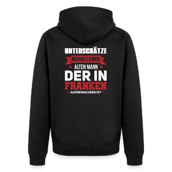 Franken Alter Mann Fränkisch Geschenk - Unisex Premium Bio Zip Hoodie - Schwarz - Hinten - Nico (187cm)