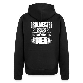 Grillmeister Sprüche | Bier Grillen Grill Geschenk - Unisex Premium Bio Zip Hoodie - Schwarz - Hinten - Nico (187cm)