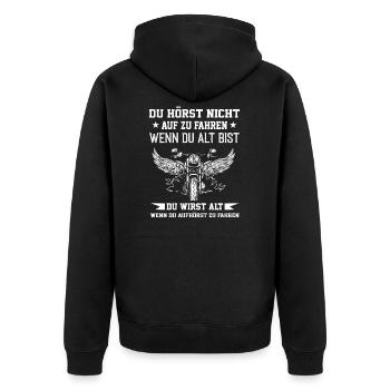 Motorrad Motocross Motorrad Motorrad Geschenk - Unisex Premium Bio Zip Hoodie - Schwarz - Hinten - Nico (187cm)
