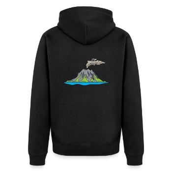 Vulkanausbruch Supervulkan Eruption Lava - Unisex Premium Bio Zip Hoodie - Schwarz - Hinten - Nico (187cm)
