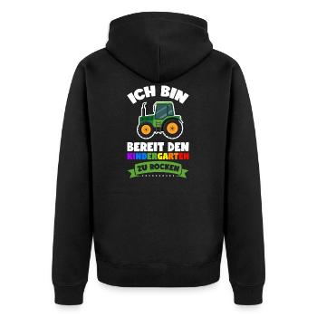 Kindergartenkind Einhorn Kindergarten Geschenk - Unisex Premium Bio Zip Hoodie - Schwarz - Hinten - Nico (187cm)