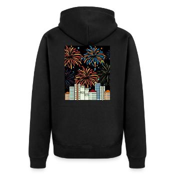 Feuerwerk Pyro Silvester Countdown - Unisex Premium Bio Zip Hoodie - Schwarz - Hinten - Nico (187cm)