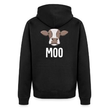 Kuh Moo - Unisex Premium Bio Zip Hoodie - Schwarz - Hinten - Nico (187cm)