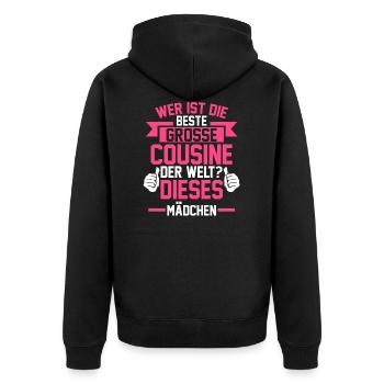 Große Cousine Cousine Cousinen Geschenk - Unisex Premium Bio Zip Hoodie - Schwarz - Hinten - Nico (187cm)