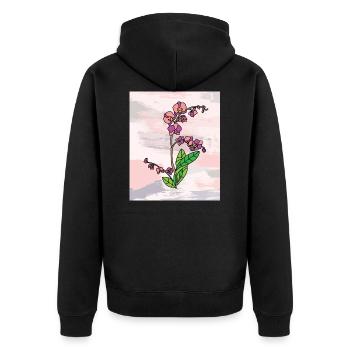 Vintage Blumen Orchideen Bunt - Unisex Premium Bio Zip Hoodie - Schwarz - Hinten - Nico (187cm)