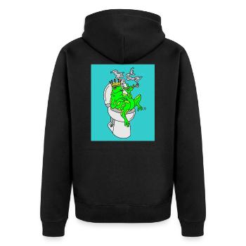 Rauchender Frosch auf dem Klo - Unisex Premium Bio Zip Hoodie - Schwarz - Hinten - Nico (187cm)