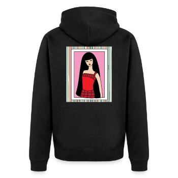Bunte Retro Puppe - Unisex Premium Bio Zip Hoodie - Schwarz - Hinten - Nico (187cm)
