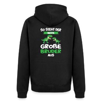 Großer Bruder Dino Geschwister Geschenk - Unisex Premium Bio Zip Hoodie - Schwarz - Hinten - Nico (187cm)