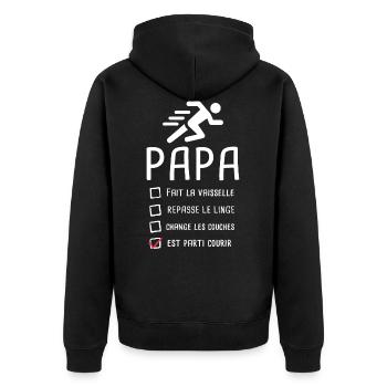 Papa est parti courir fête des pères footing - Veste à capuche bio Premium Unisexe - noir - Dos - Nico (187cm)