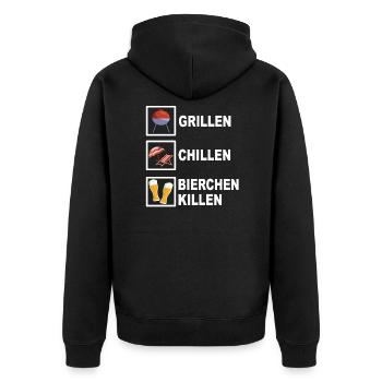 Grillen chillen Bierchen killen - Unisex Premium Bio Zip Hoodie - Schwarz - Hinten - Nico (187cm)
