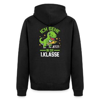 1. Klasse Einschulung Dino Geschenk - Unisex Premium Bio Zip Hoodie - Schwarz - Hinten - Nico (187cm)