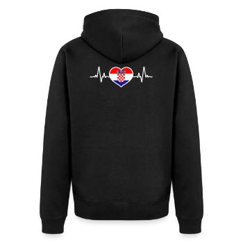 Kroatische Flagge Heartbeat Croatia Geschenk - Unisex Premium Bio Zip Hoodie - Schwarz - Hinten - Nico (187cm)