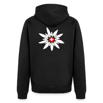 Edelweiss Schweiz Suisse Alpenblumen Flagge Swiss - Unisex Premium Bio Zip Hoodie - Schwarz - Hinten - Nico (187cm)