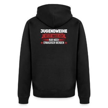 Jugendweihe Konfirmation Erwachsen Geschenk - Unisex Premium Bio Zip Hoodie - Schwarz - Hinten - Nico (187cm)