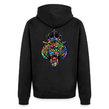 Tigerkopf König Regenbogen Bunt - Unisex Premium Bio Zip Hoodie - Schwarz - Hinten - Nico (187cm)